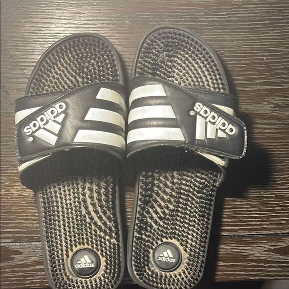 Adidas Black and White Slide Sandals - Picture 2 of 5